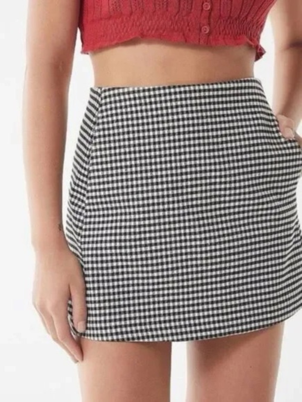 Urban Outfitters Black White Gingham Stretch Mini Skirt with Pockets Size XS